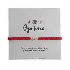 "Pulsera Tejida Con Ojo Turco Transparente" Hilo Rojo